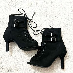 Black Suede style Silver buckle Dance Shoes